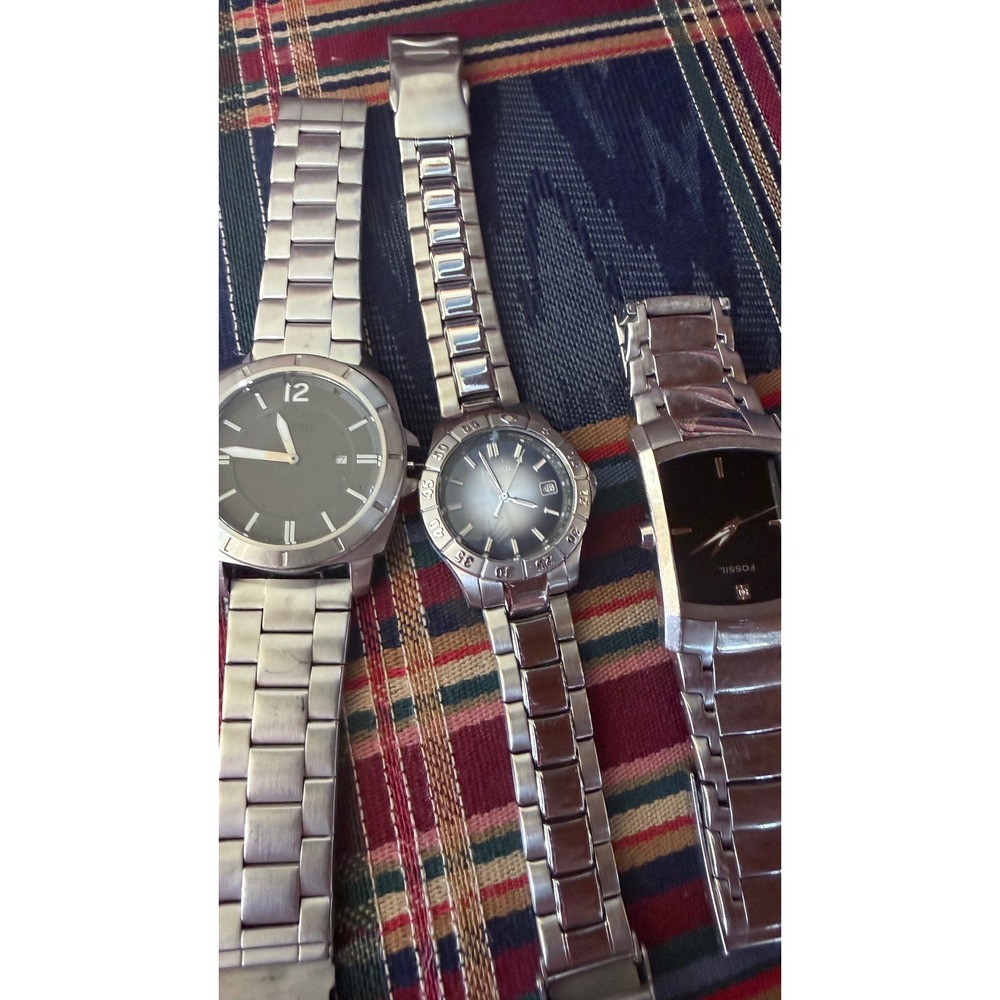 Lot of 3 Fossil Watches Stainless Steel Non Working Repair Parts